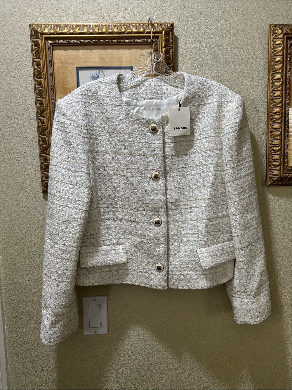 SANDRO Size 42 Zally Tweed Jacket Ecru NWT
